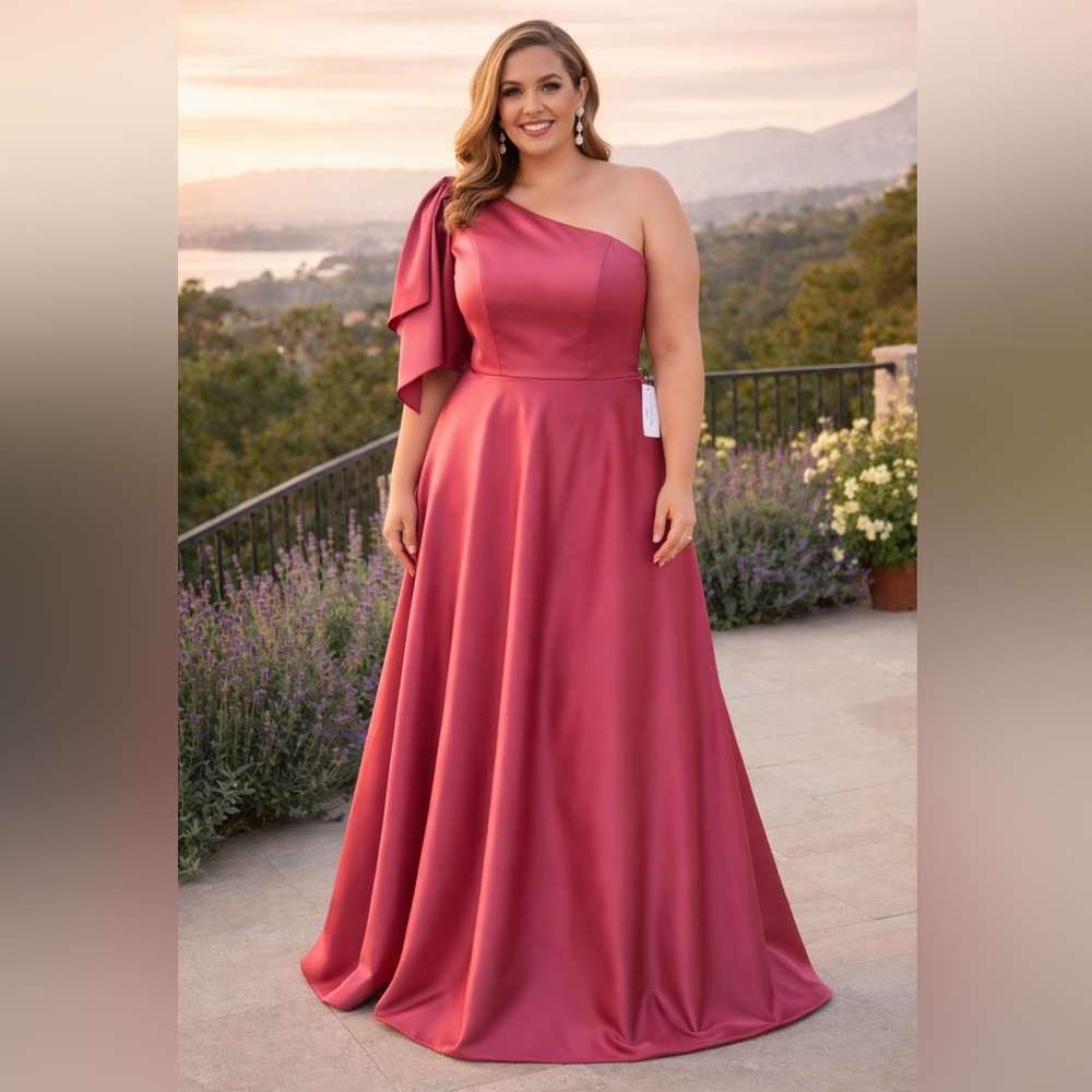 NWT! Size 16 | Rose Satin One-Shoulder Corset Back Gown
